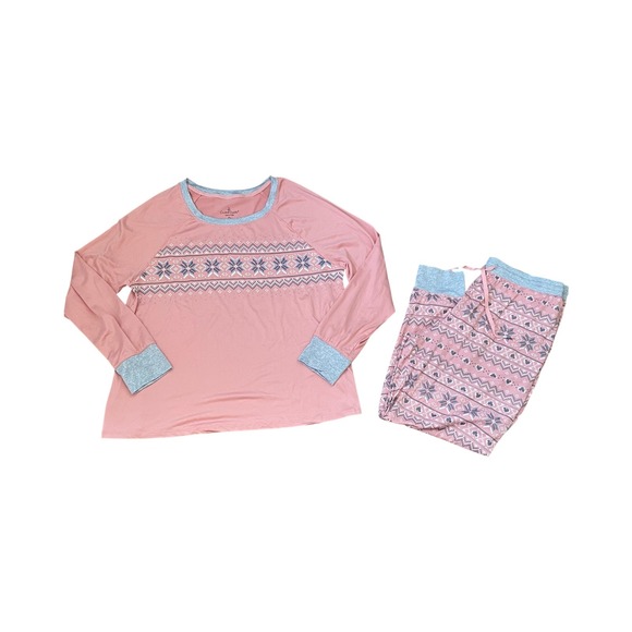 Cuddl Duds Womens Pajama Set Small Petite PL Pink Snowflake Lounge Sleepwear - Picture 1 of 11
